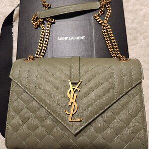Medium Monogram Quilted Leather Envelope Shoulder Bag in Sage Green